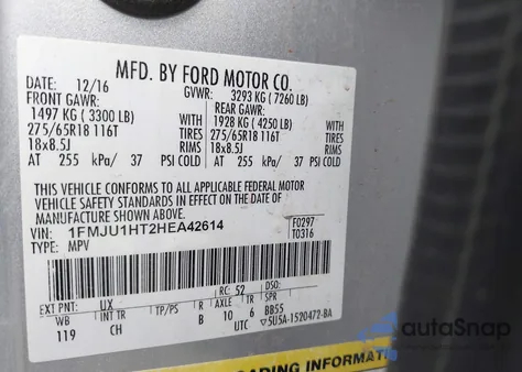 2017 Ford Expedition Xlt из США, поврежденный, VIN 1FMJU1HT2HEA42614